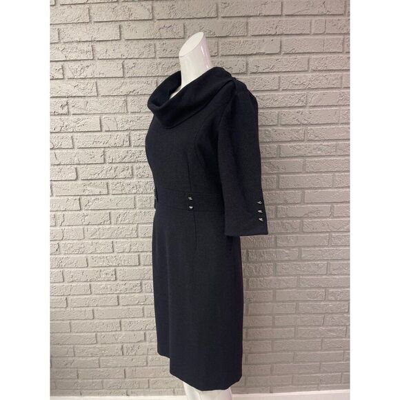 Antonio Melani Woman Navy Tweed Cowl Neck Dress With Sliver Hardware Size 4 - Picture 3 of 12